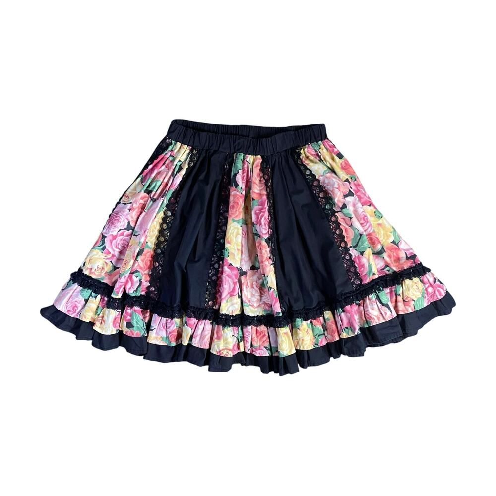 Vintage 70s Floral Lace Cottagecore Mini Skirt - OS